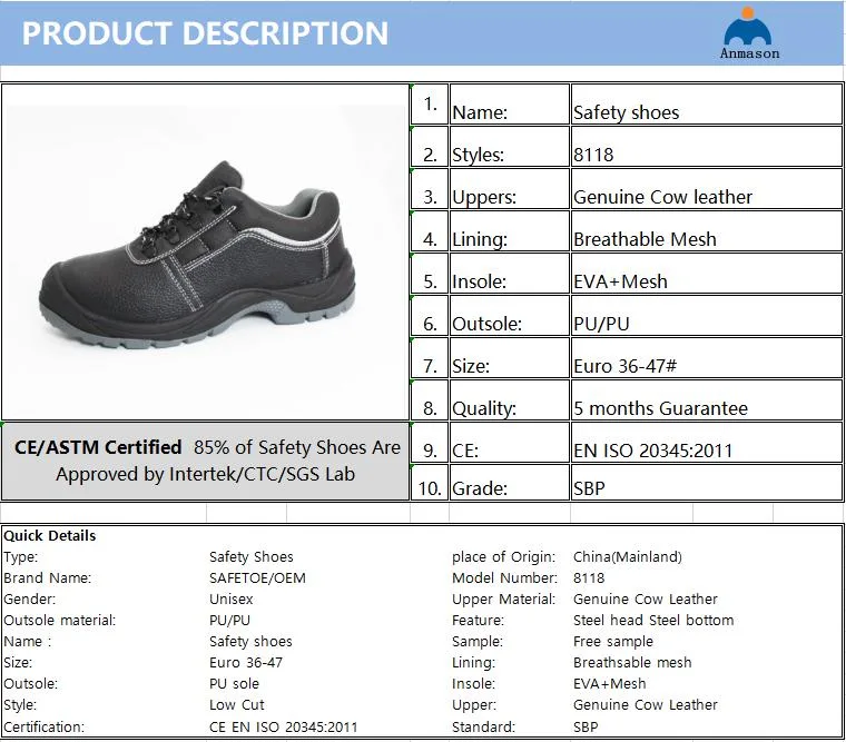 Genuine Leather Basic Style Safety Shoes/Safety Footwear/Work Boots/Work Shoes